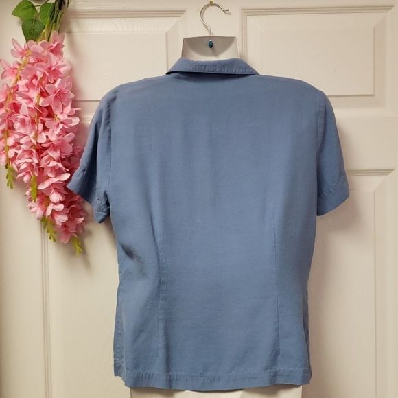 100% SILK Tristan & Iseut Silk Blue Blouse Shirt - Picture 2 of 9